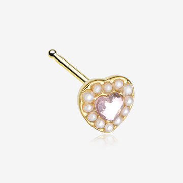 Golden Pearlescent Heart Sparkle Nose Stud Ring-Pink/White